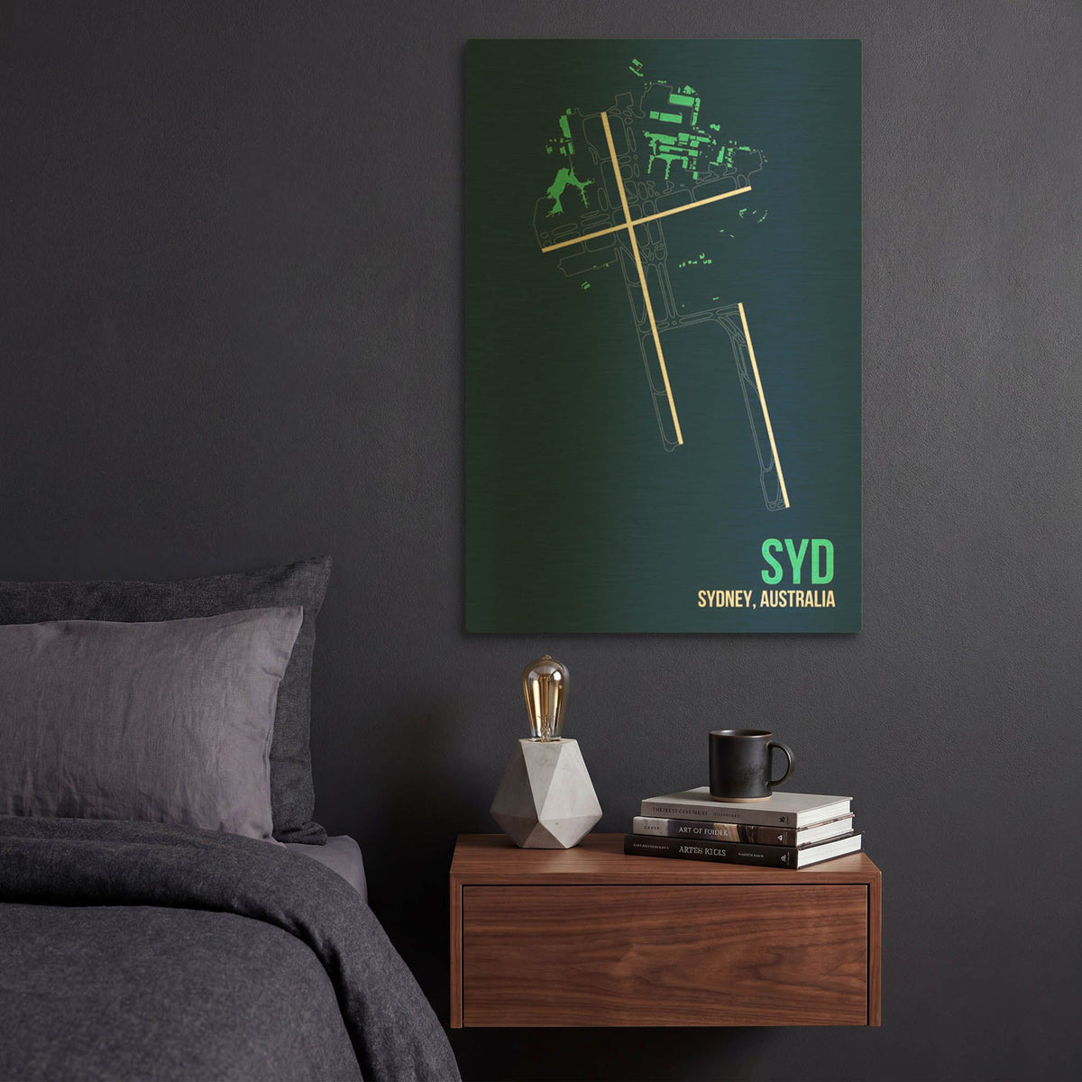 'SYD Airport Layout' By O8 Left Gold Metal Wall Art