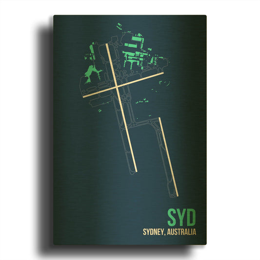 'SYD Airport Layout' By O8 Left Gold Metal Wall Art