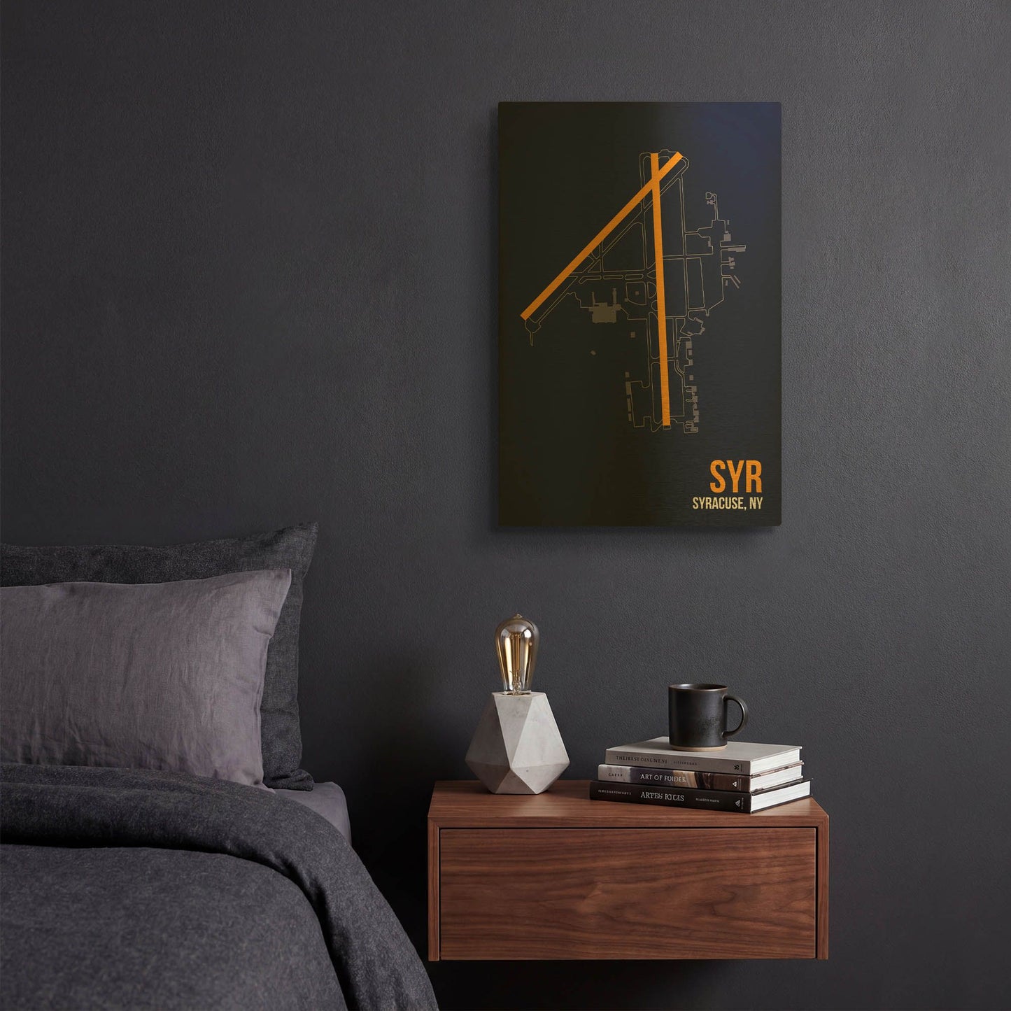 'SYR Airport Layout' By O8 Left Gold Metal Wall Art
