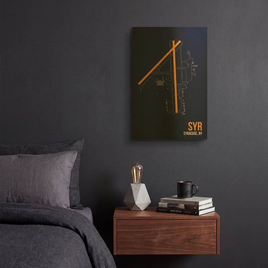 'SYR Airport Layout' By O8 Left Gold Metal Wall Art
