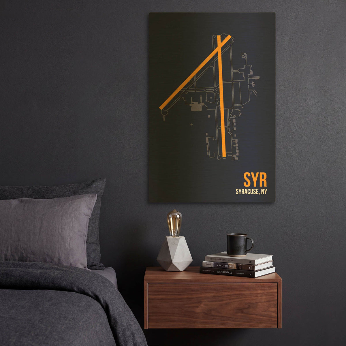 'SYR Airport Layout' By O8 Left Gold Metal Wall Art