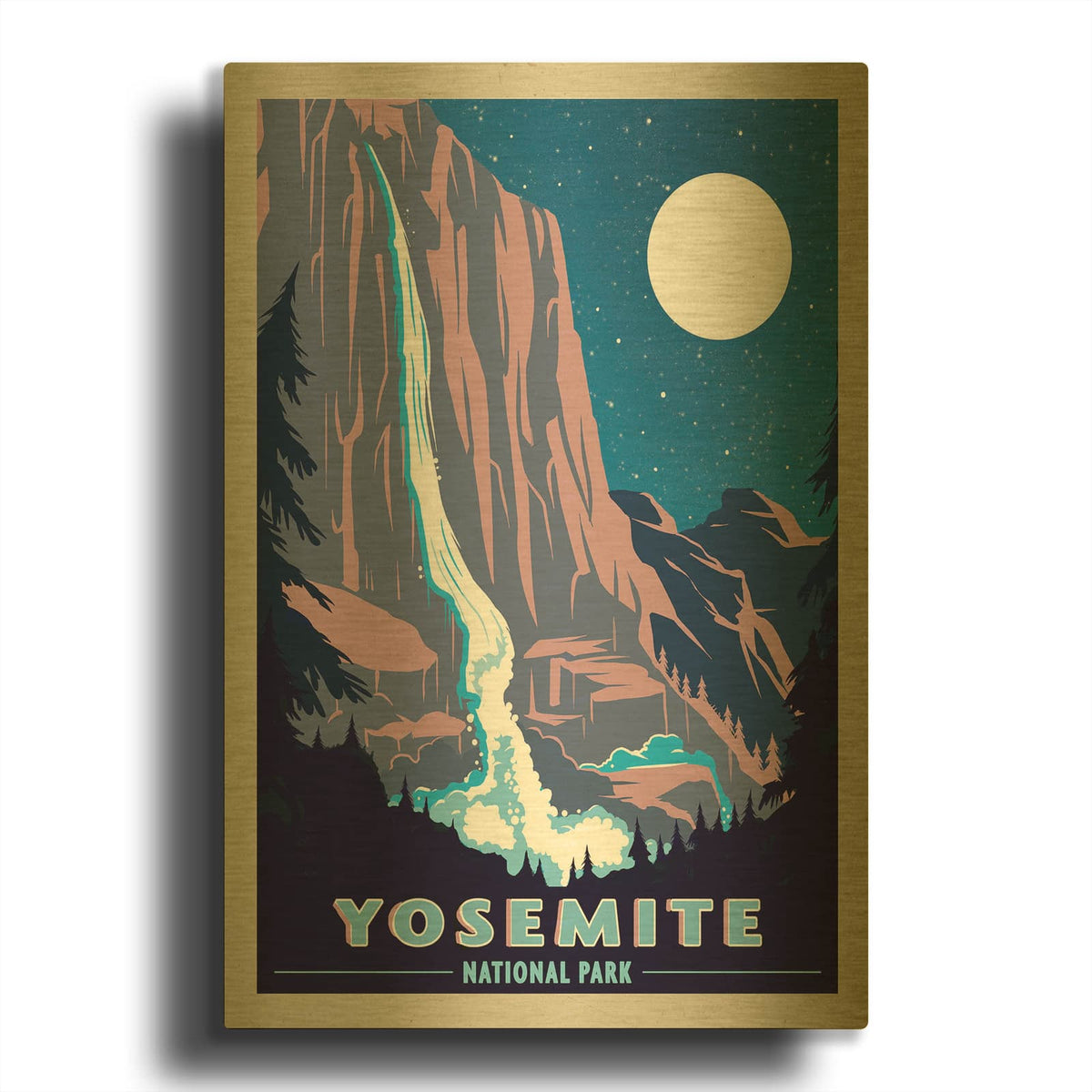 'Yosemite New Night' By Old Red Truck Gold Metal Wall Art