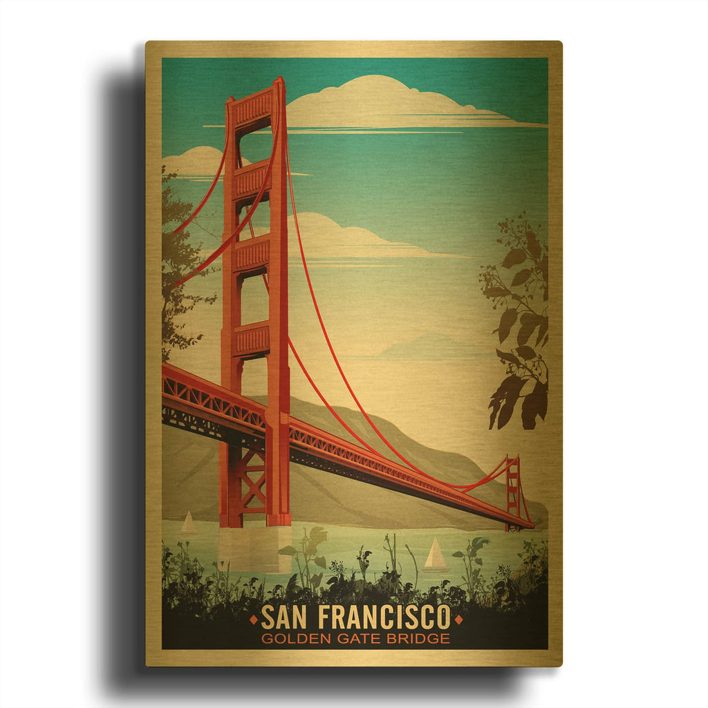 'Golden Gate Bridge Daybreak' By Old Red Truck Gold Metal Wall Art