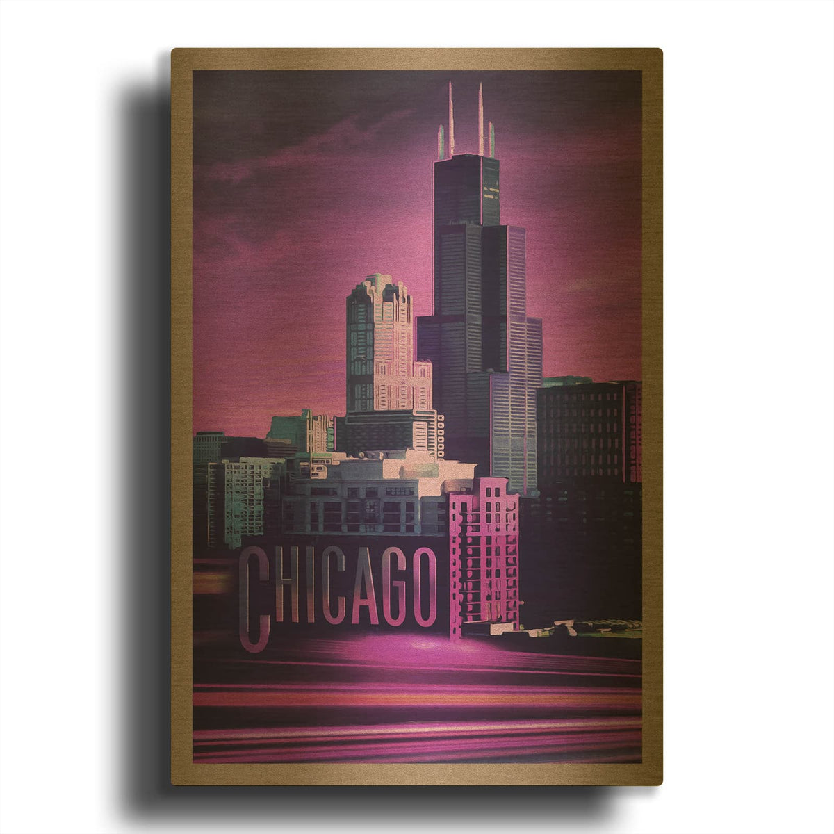 'Violet Chicago' By Old Red Truck Gold Metal Wall Art