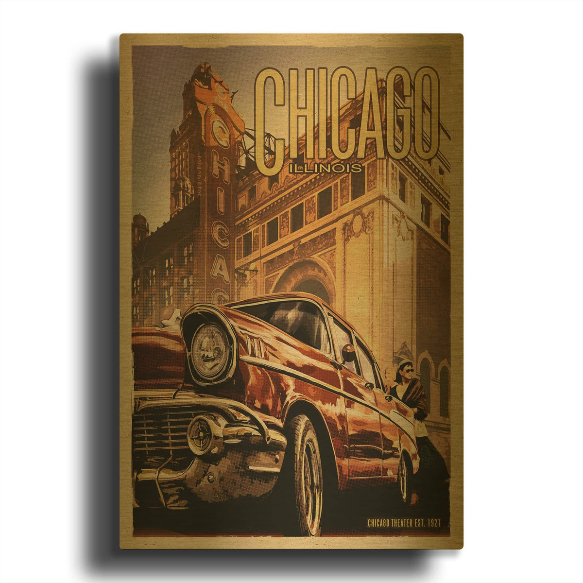 'Chicago Theater' By Old Red Truck Gold Metal Wall Art