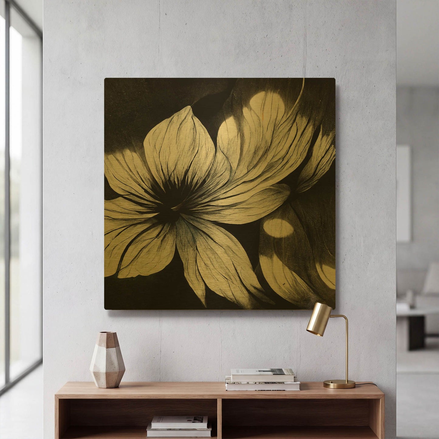 'Flowers Black White 1' By Ray Heere Gold Metal Wall Art