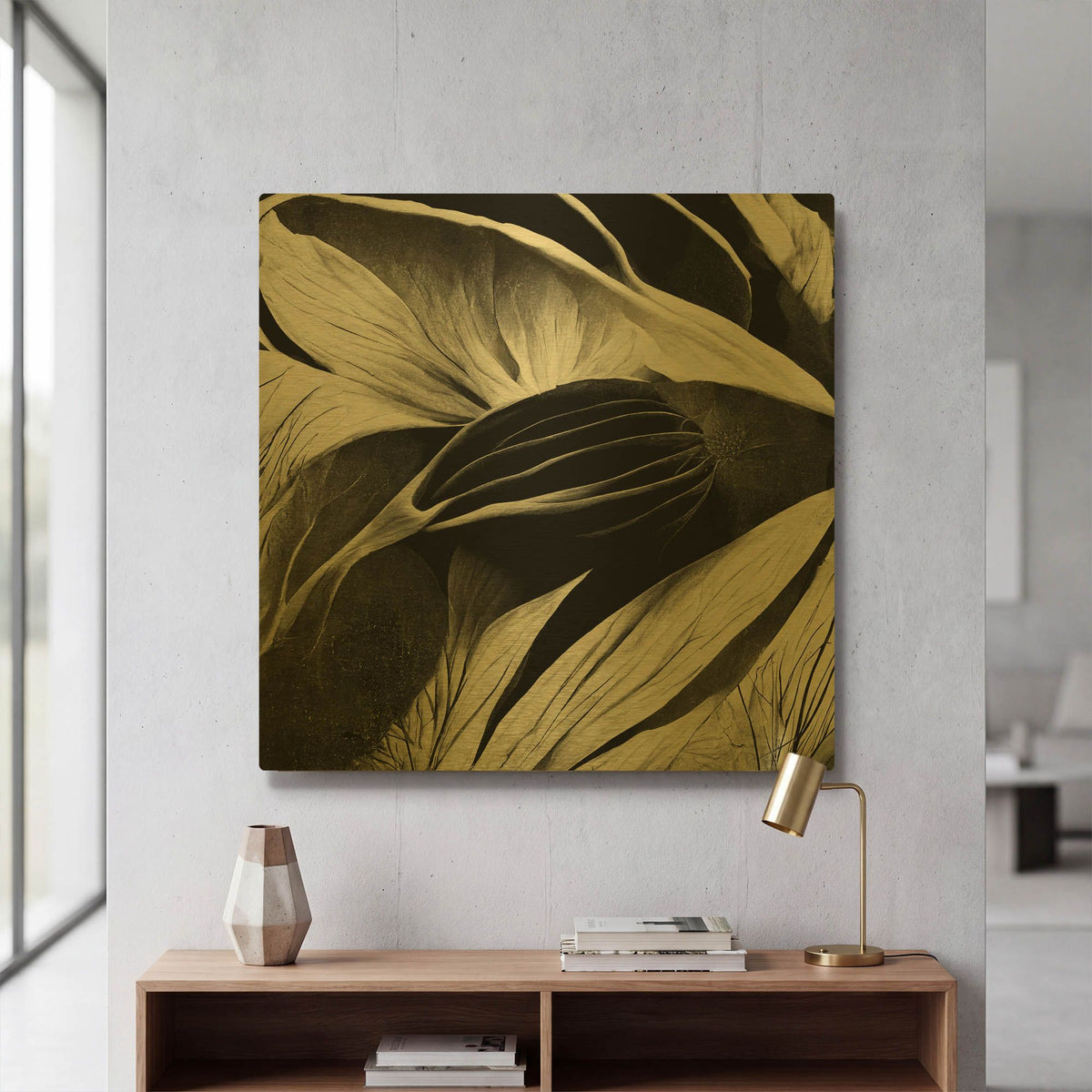 'Flowers Black White 2' By Ray Heere Gold Metal Wall Art