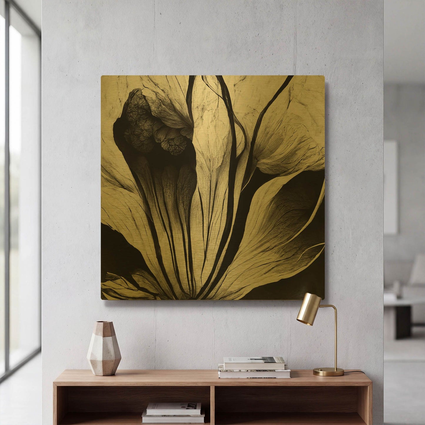 'Flowers Black White 3' By Ray Heere Gold Metal Wall Art