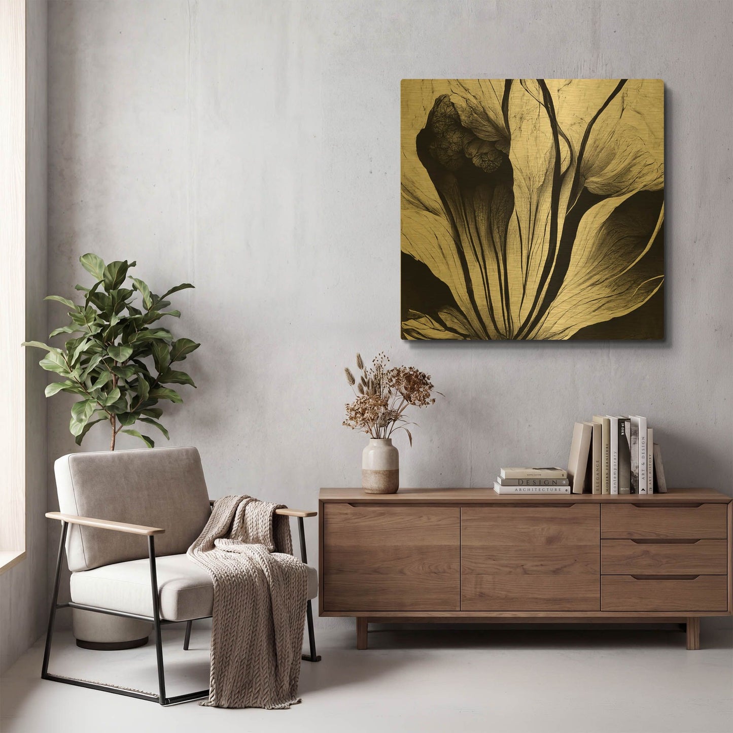 'Flowers Black White 3' By Ray Heere Gold Metal Wall Art
