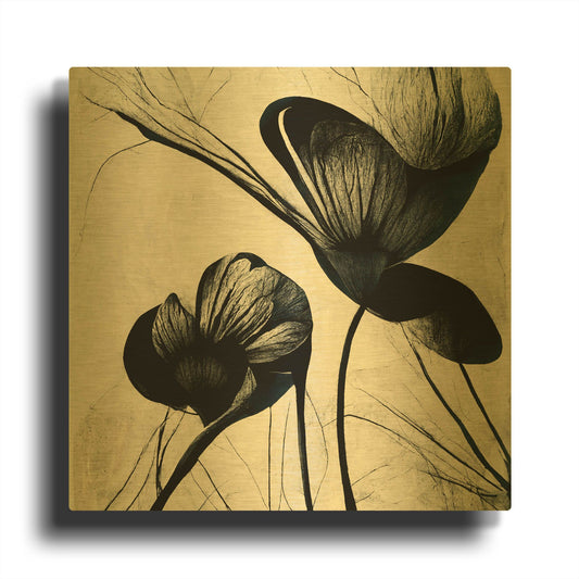 'Flowers Black White 4' By Ray Heere Gold Metal Wall Art