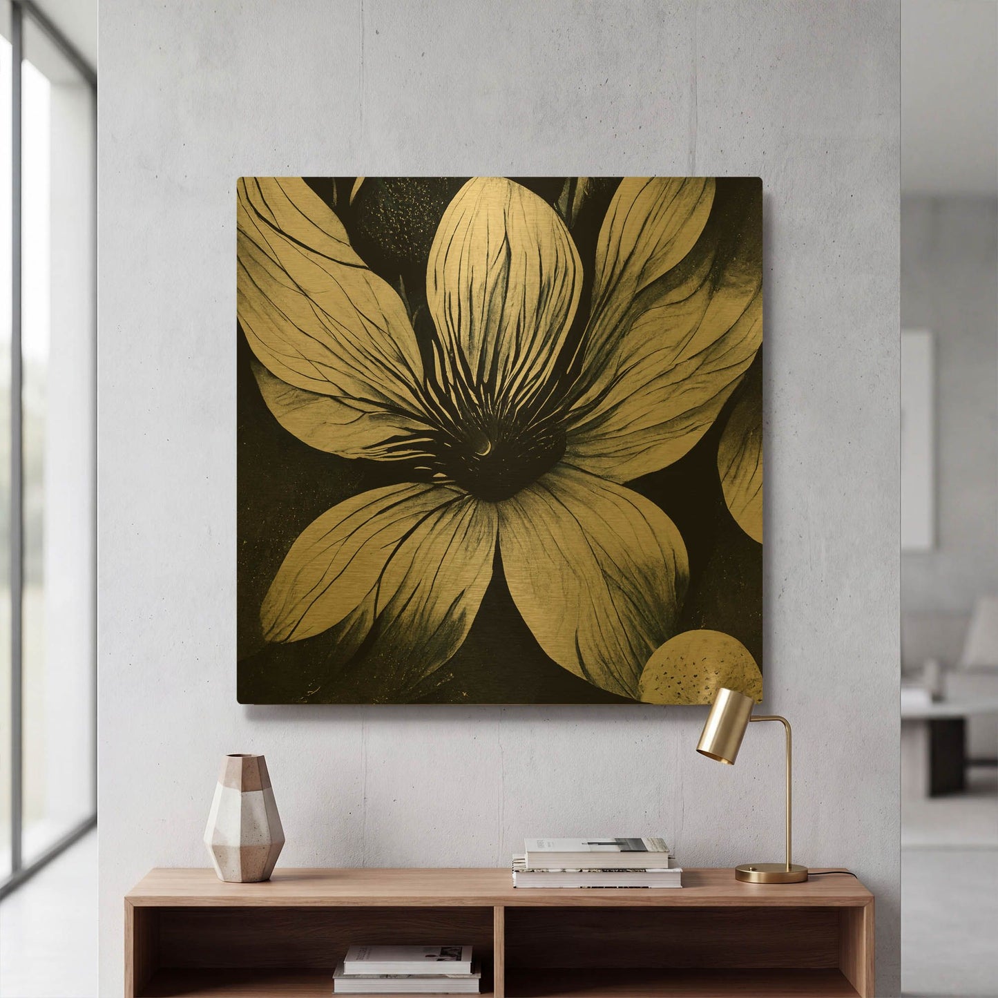 'Flowers Black White 5' By Ray Heere Gold Metal Wall Art