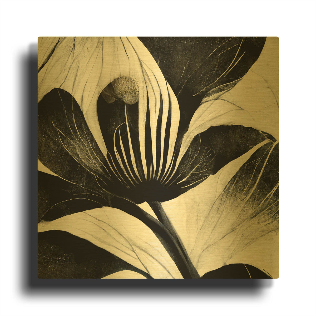 'Flowers Black White 6' By Ray Heere Gold Metal Wall Art