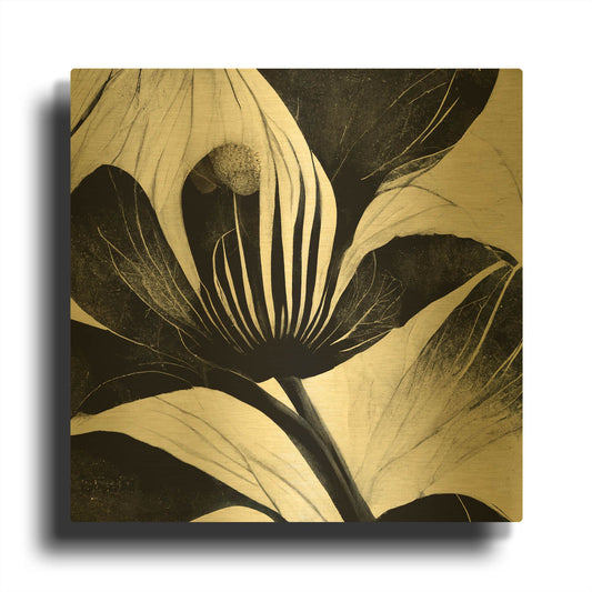 'Flowers Black White 6' By Ray Heere Gold Metal Wall Art