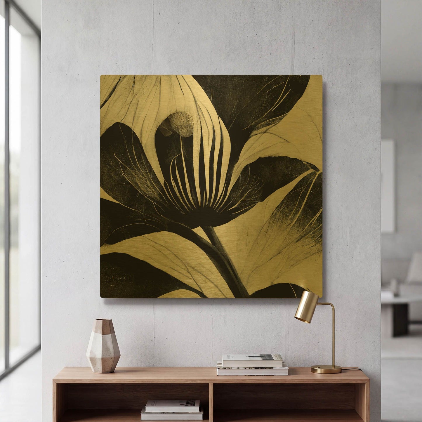 'Flowers Black White 6' By Ray Heere Gold Metal Wall Art