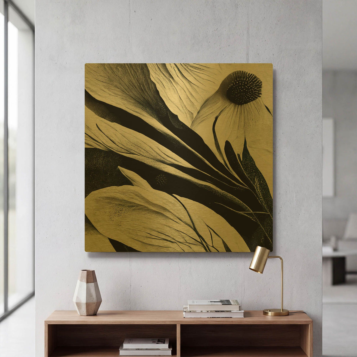 'Flowers Black White 7' By Ray Heere Gold Metal Wall Art