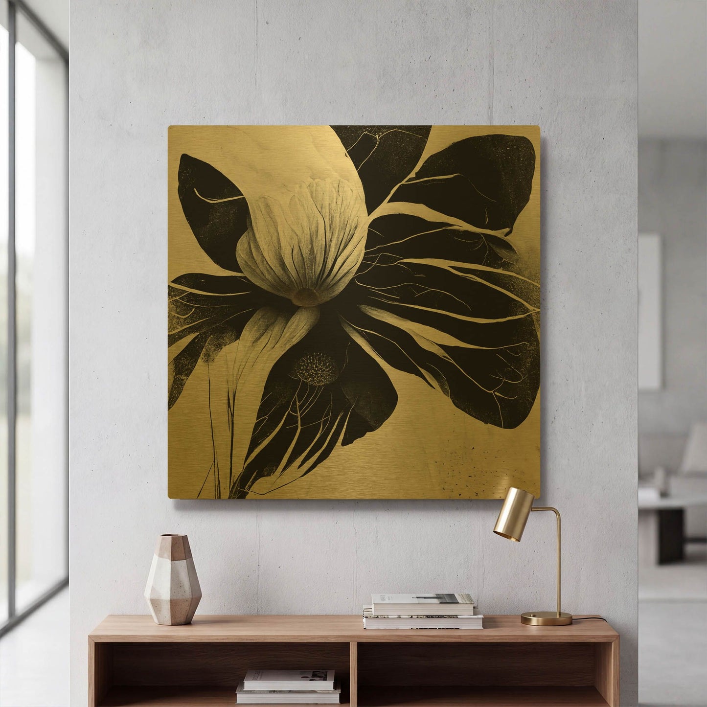 'Flowers Black White 8' By Ray Heere Gold Metal Wall Art