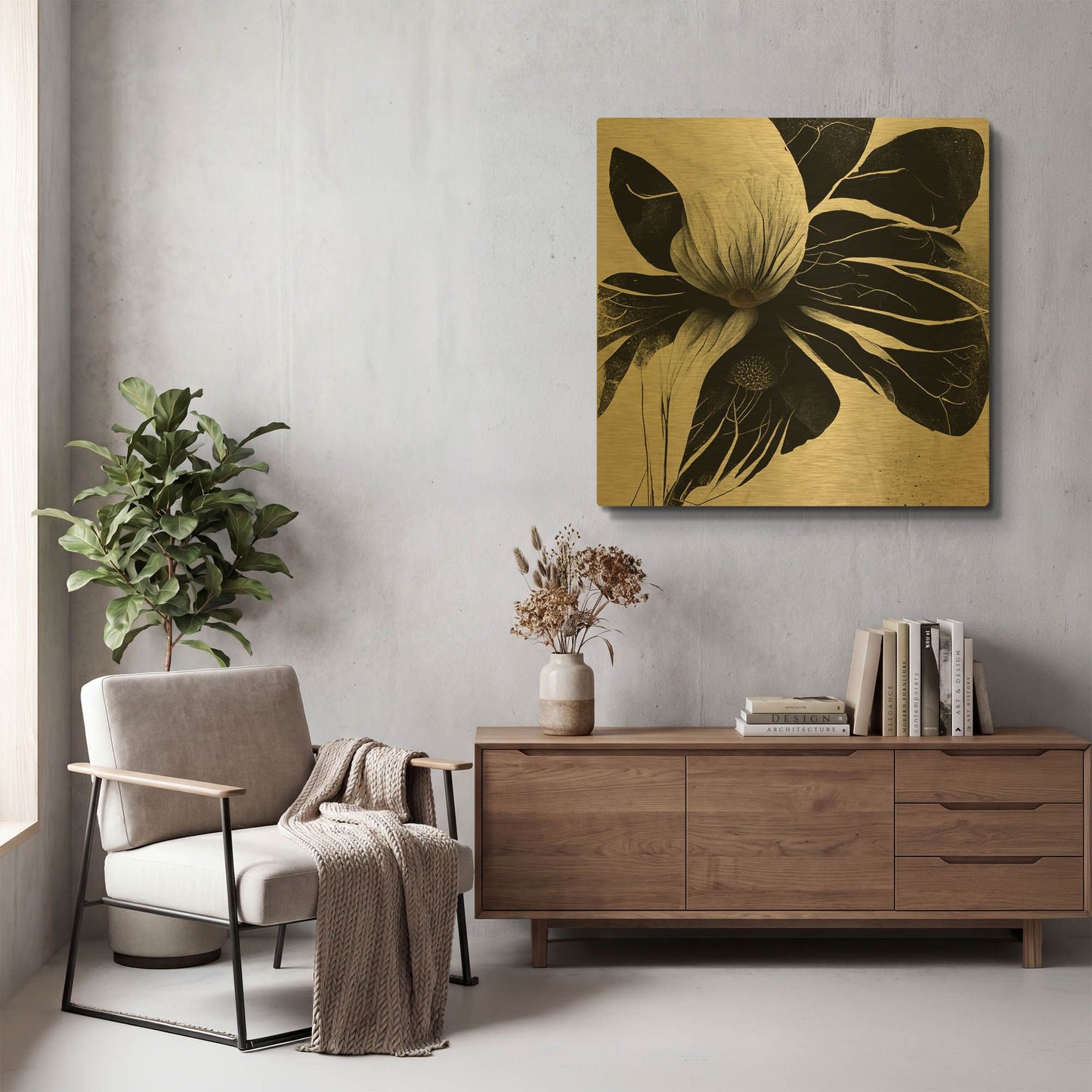 'Flowers Black White 8' By Ray Heere Gold Metal Wall Art