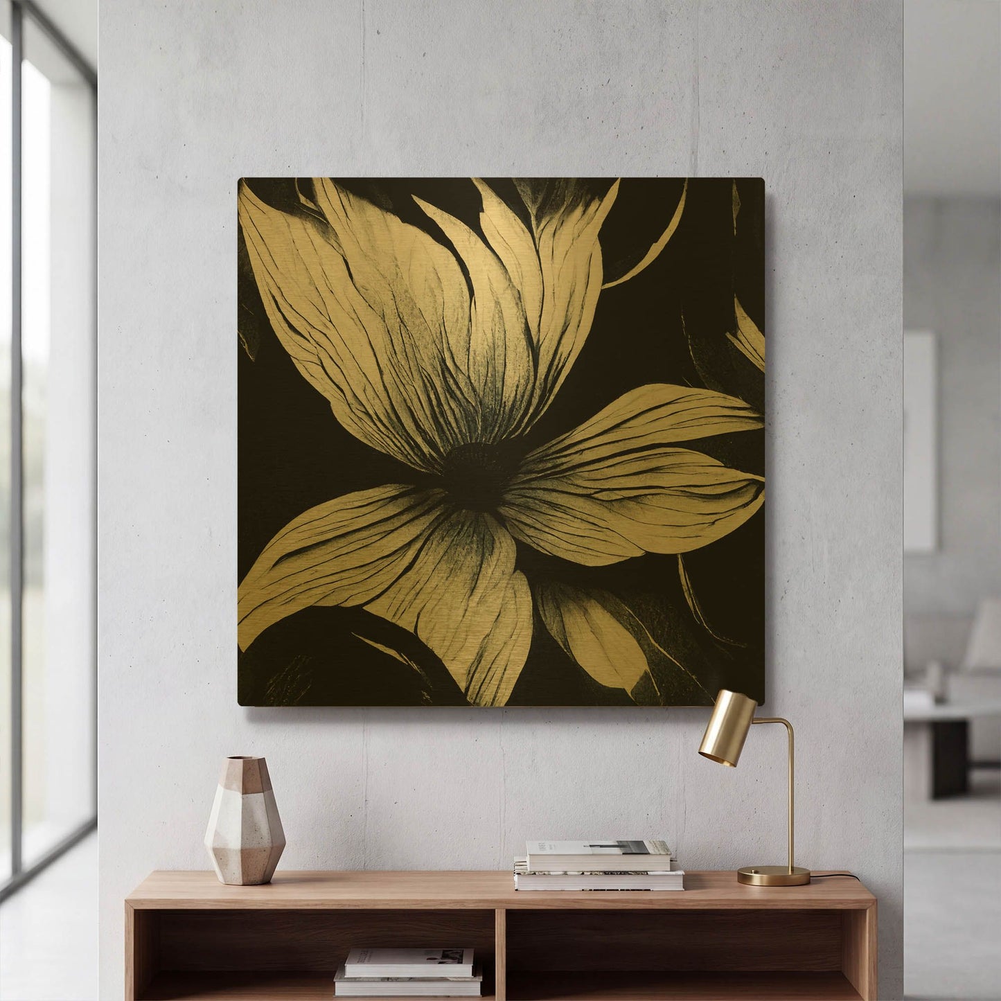 'Flowers Black White 10' By Ray Heere Gold Metal Wall Art