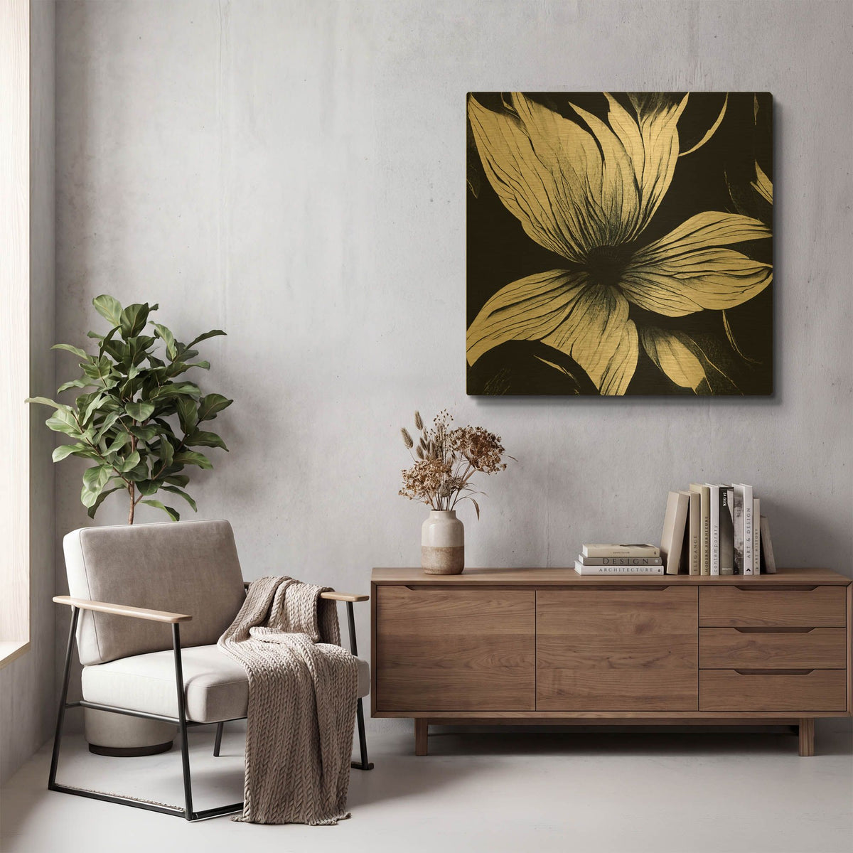 'Flowers Black White 10' By Ray Heere Gold Metal Wall Art