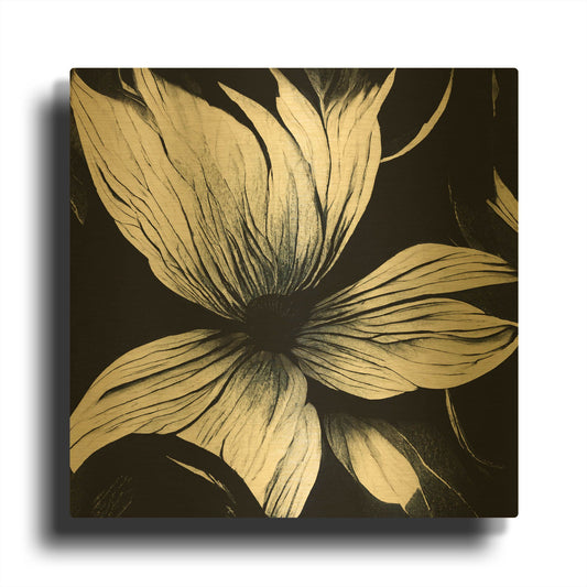 'Flowers Black White 10' By Ray Heere Gold Metal Wall Art