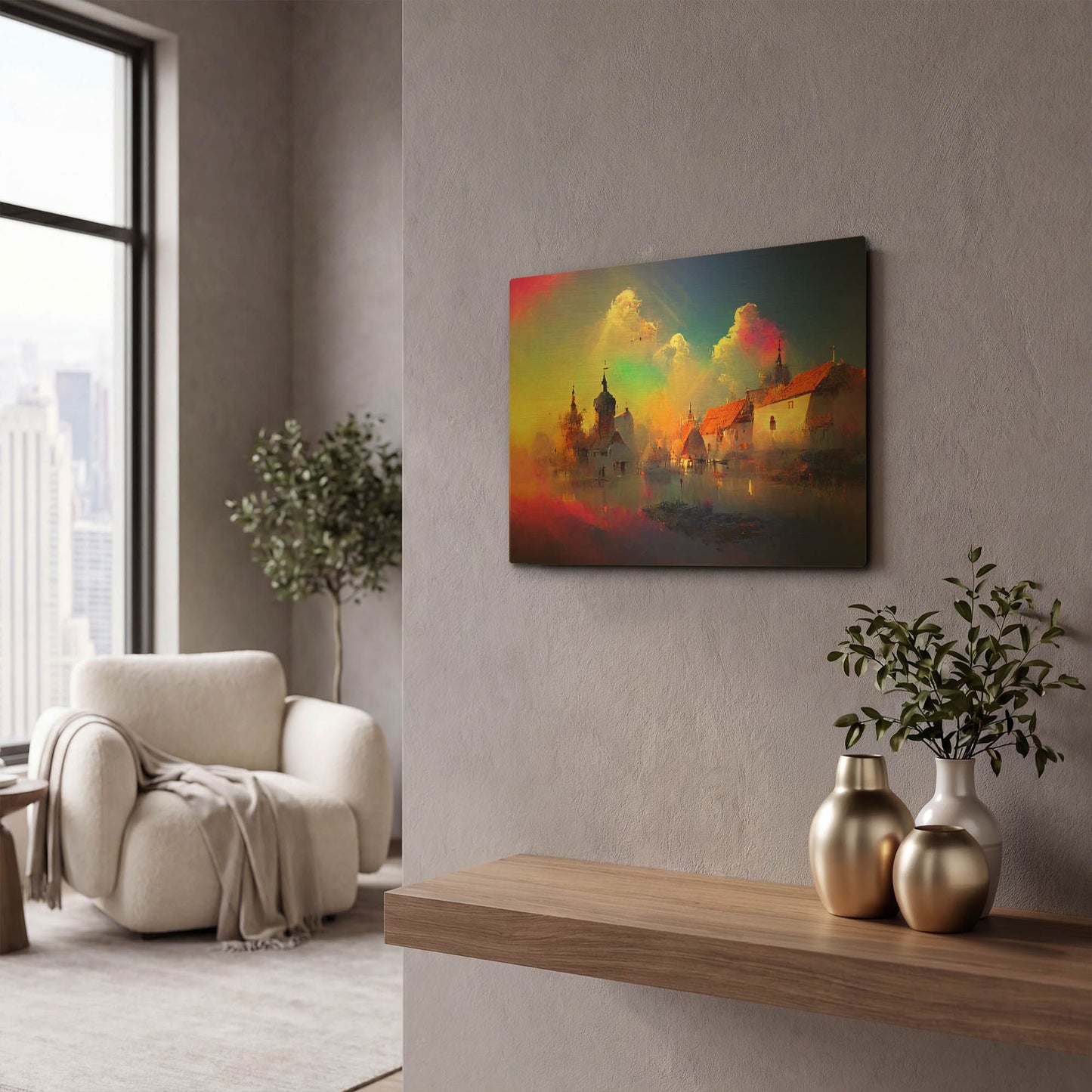 'Medieval Landscapes 5' By Ray Heere Gold Metal Wall Art