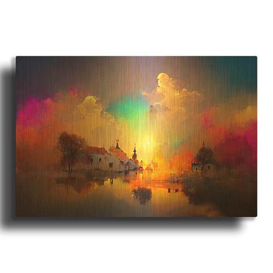 'Medieval Landscapes 6' By Ray Heere Gold Metal Wall Art