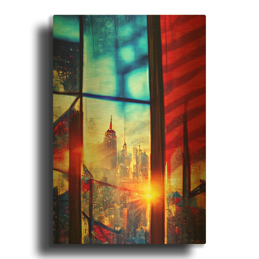 'New York 3' By Ray Heere Gold Metal Wall Art