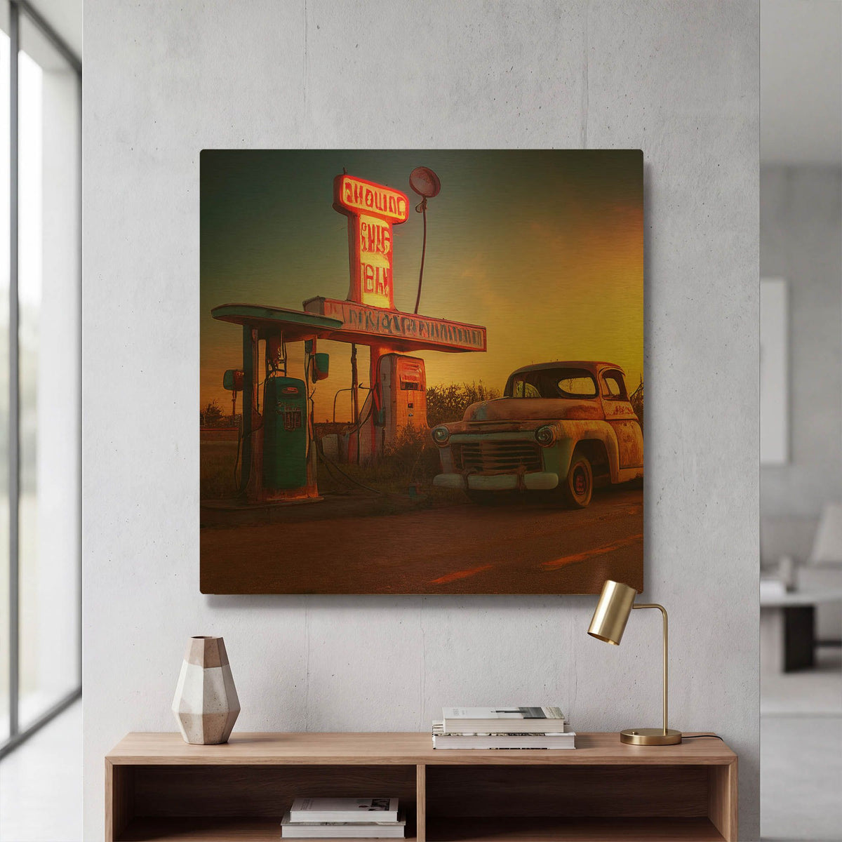 'Route 66 1' By Ray Heere Gold Metal Wall Art