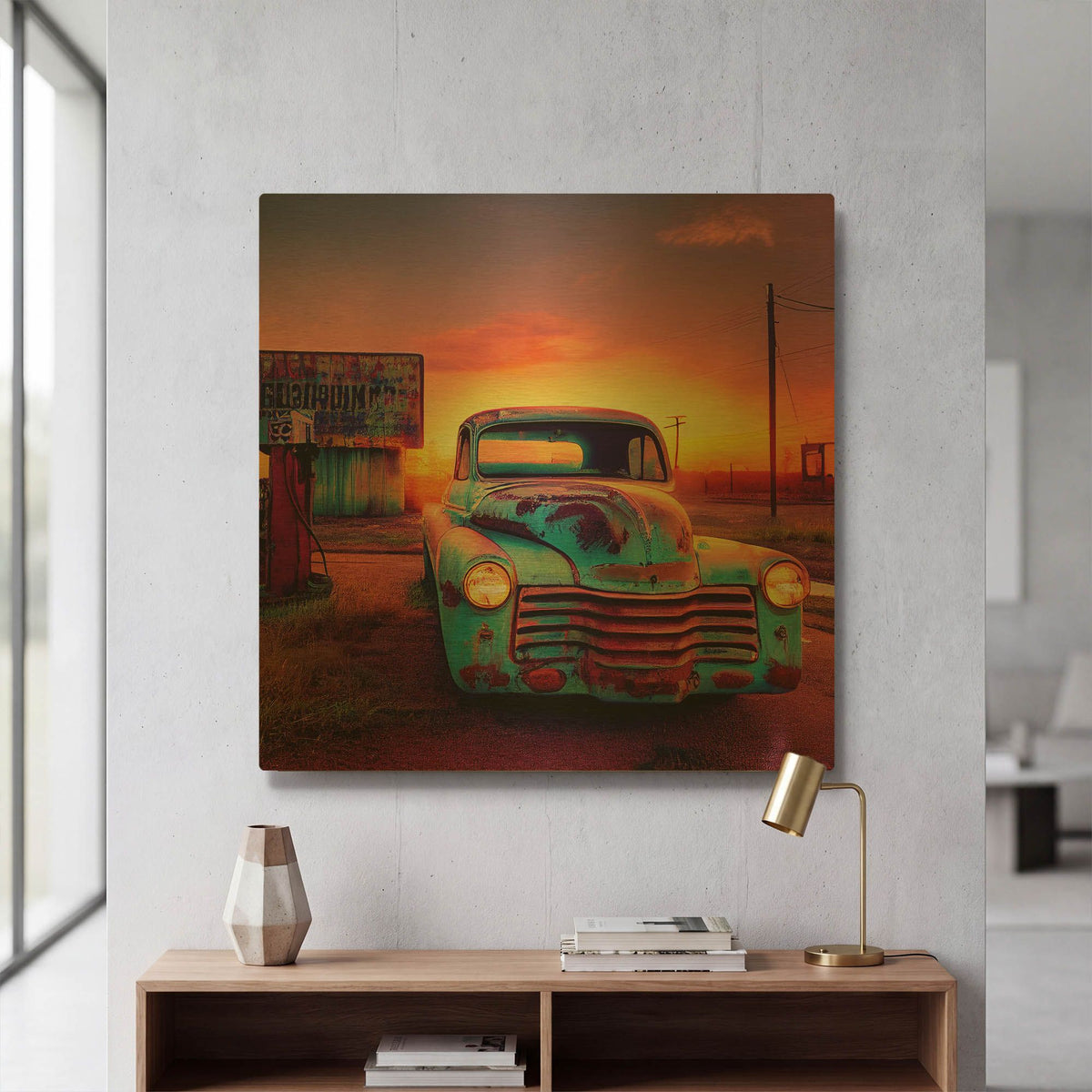 'Route 66 2' By Ray Heere Gold Metal Wall Art