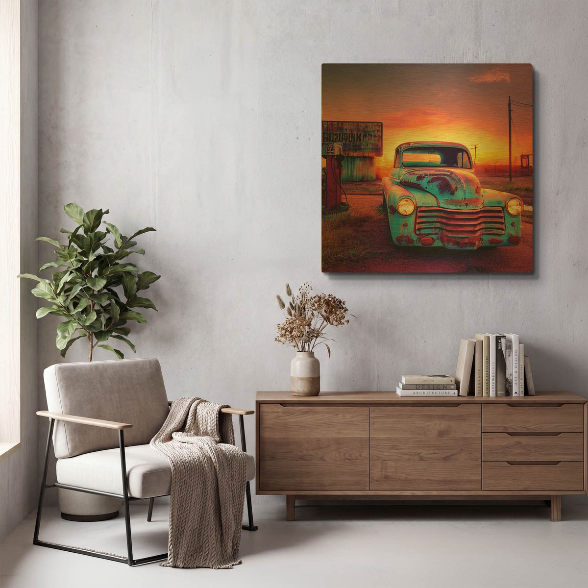 'Route 66 2' By Ray Heere Gold Metal Wall Art