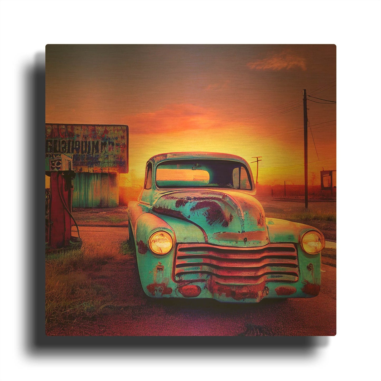 'Route 66 2' By Ray Heere Gold Metal Wall Art