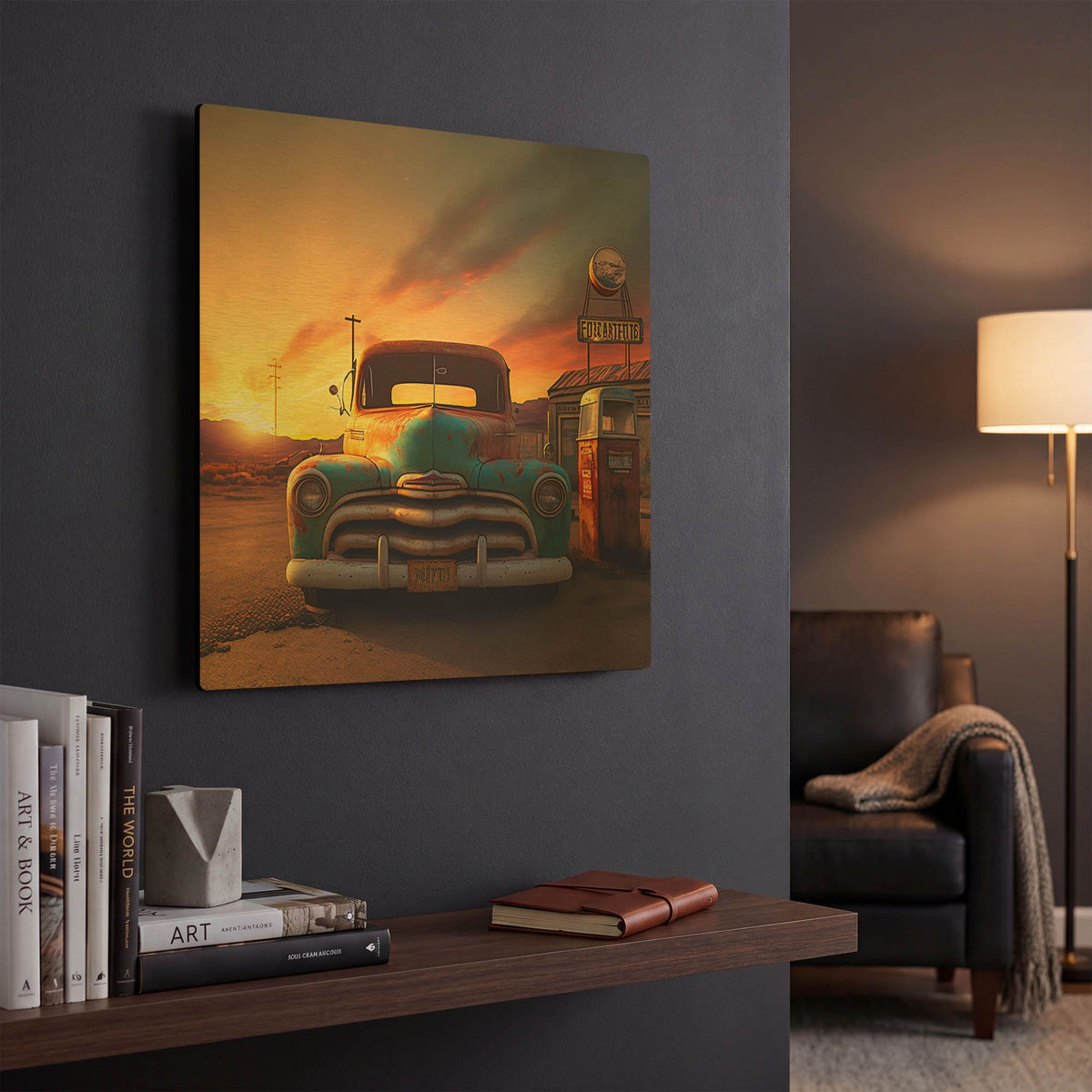 'Route 66 3' By Ray Heere Gold Metal Wall Art
