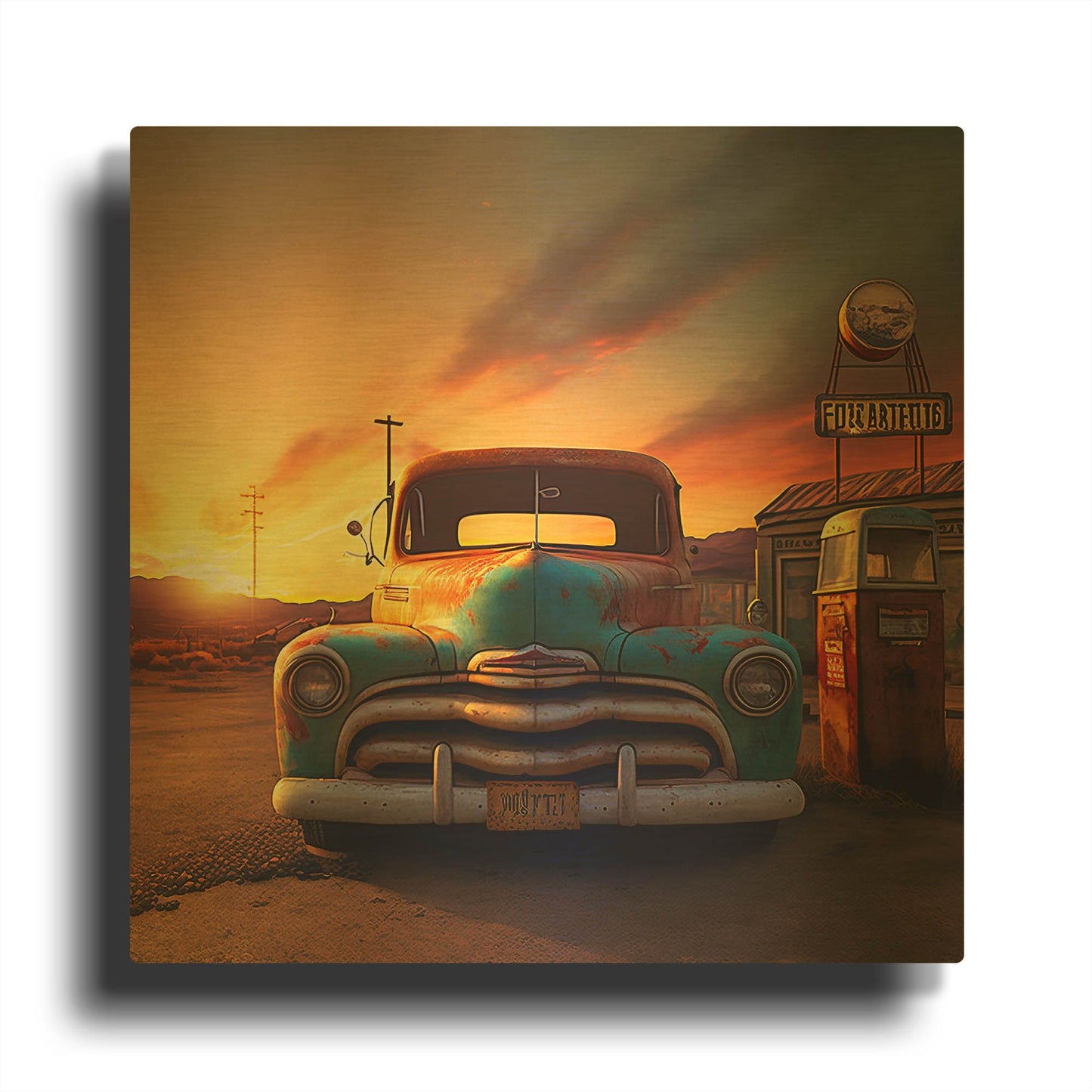 'Route 66 3' By Ray Heere Gold Metal Wall Art