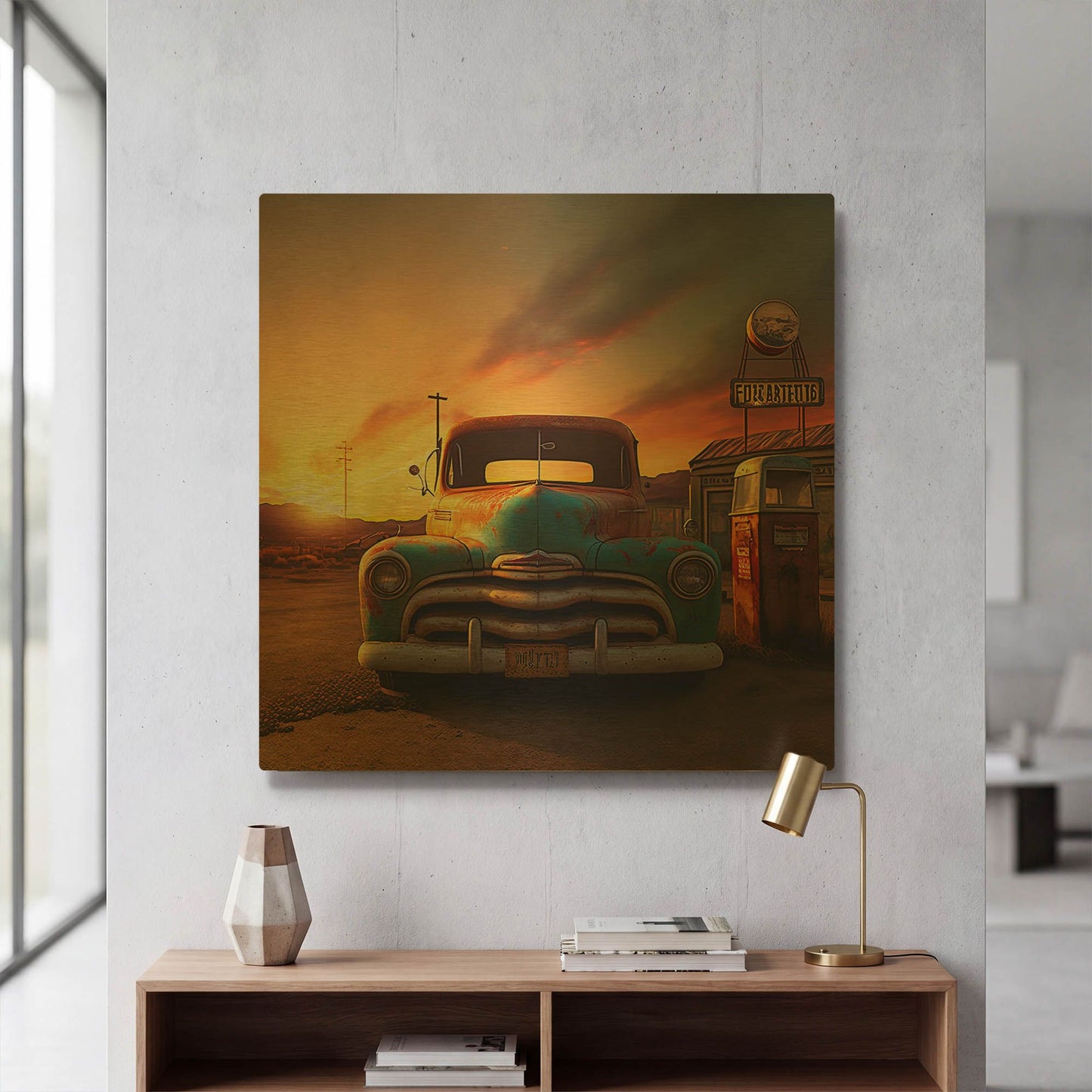 'Route 66 3' By Ray Heere Gold Metal Wall Art