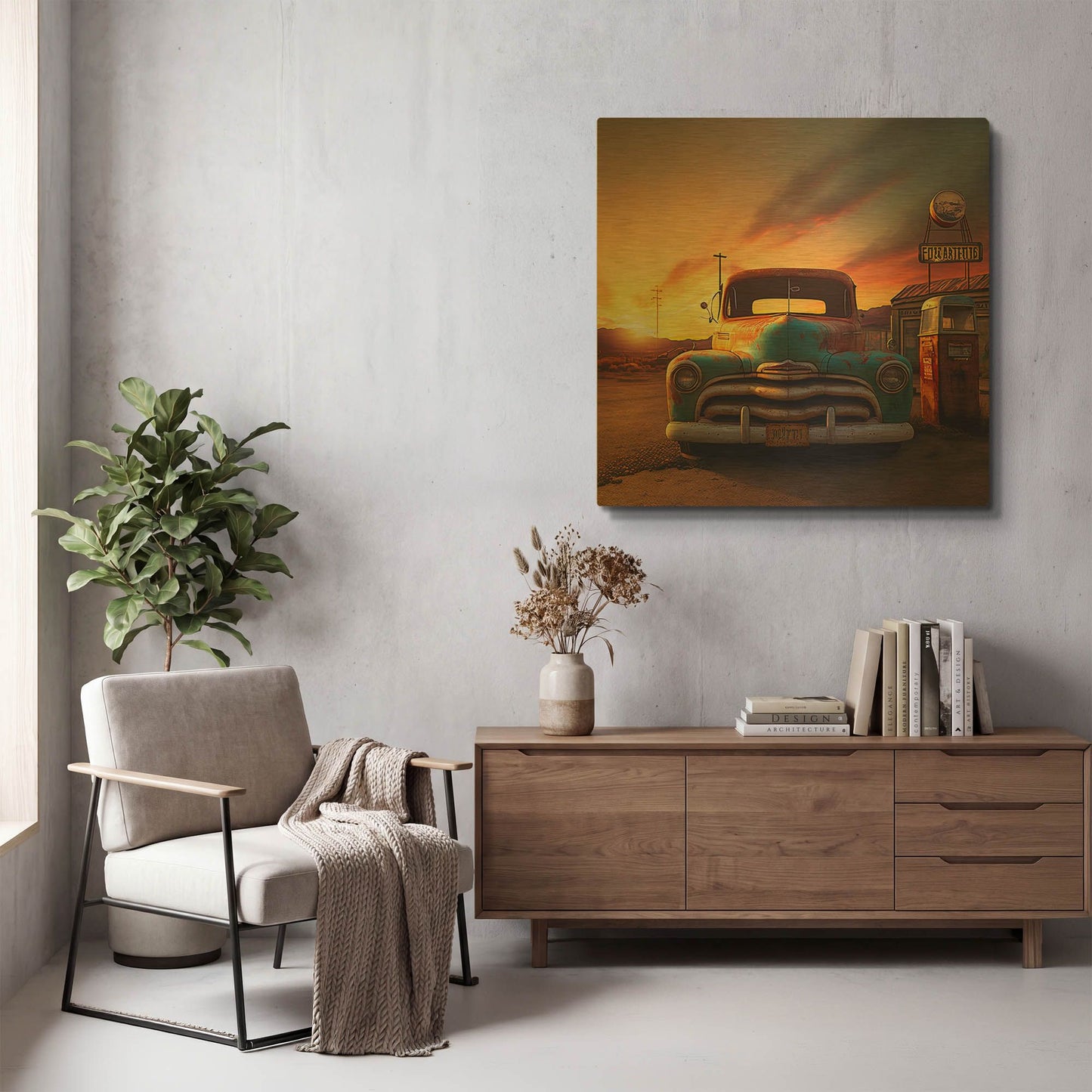 'Route 66 3' By Ray Heere Gold Metal Wall Art