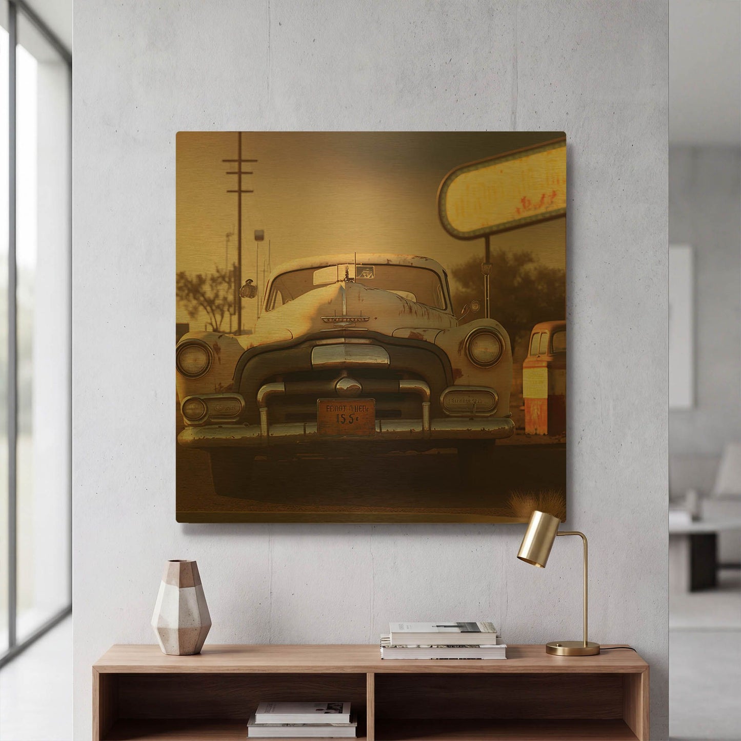 'Route 66 4' By Ray Heere Gold Metal Wall Art