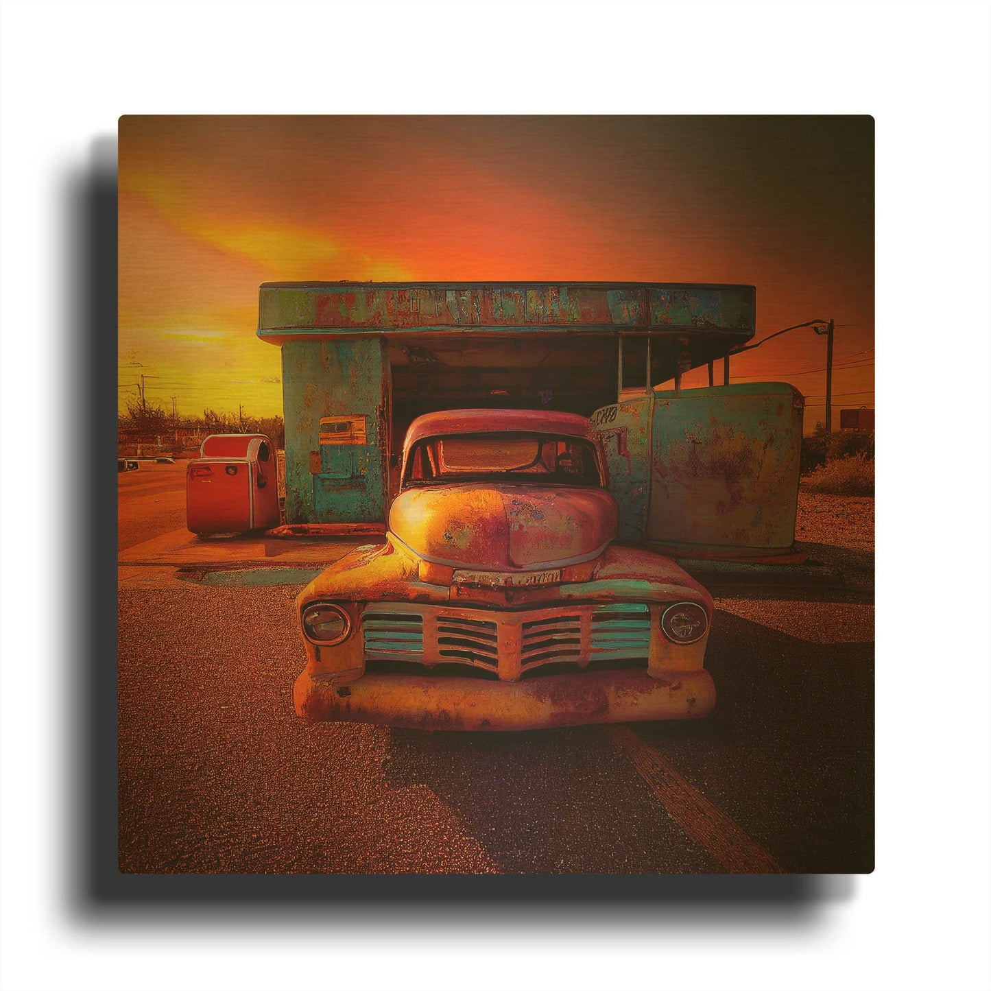 'Route 66 6' By Ray Heere Gold Metal Wall Art