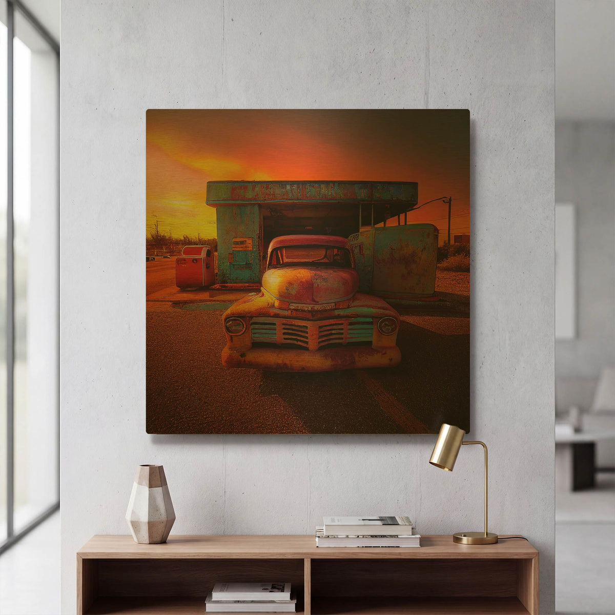 'Route 66 6' By Ray Heere Gold Metal Wall Art
