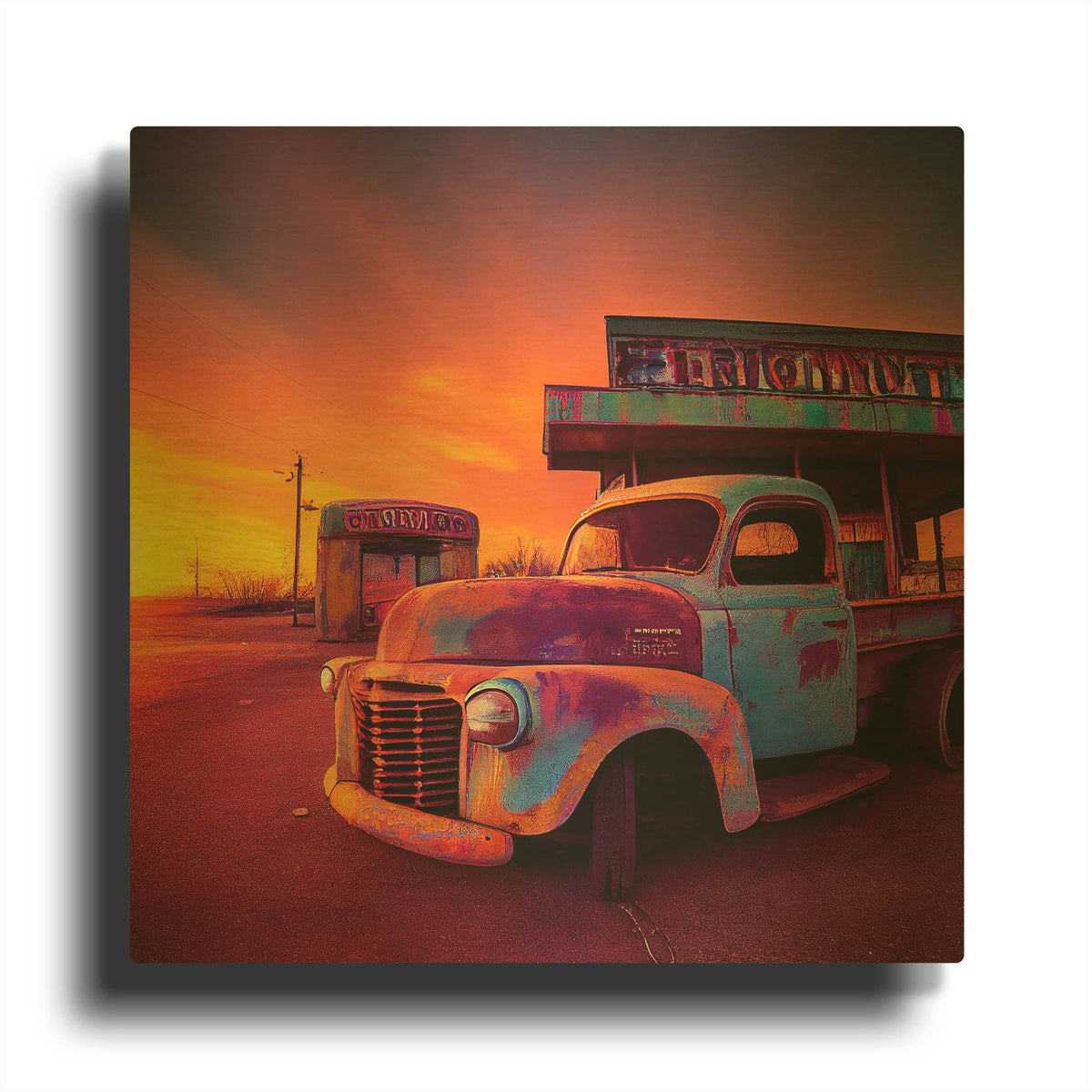 'Route 66 7' By Ray Heere Gold Metal Wall Art