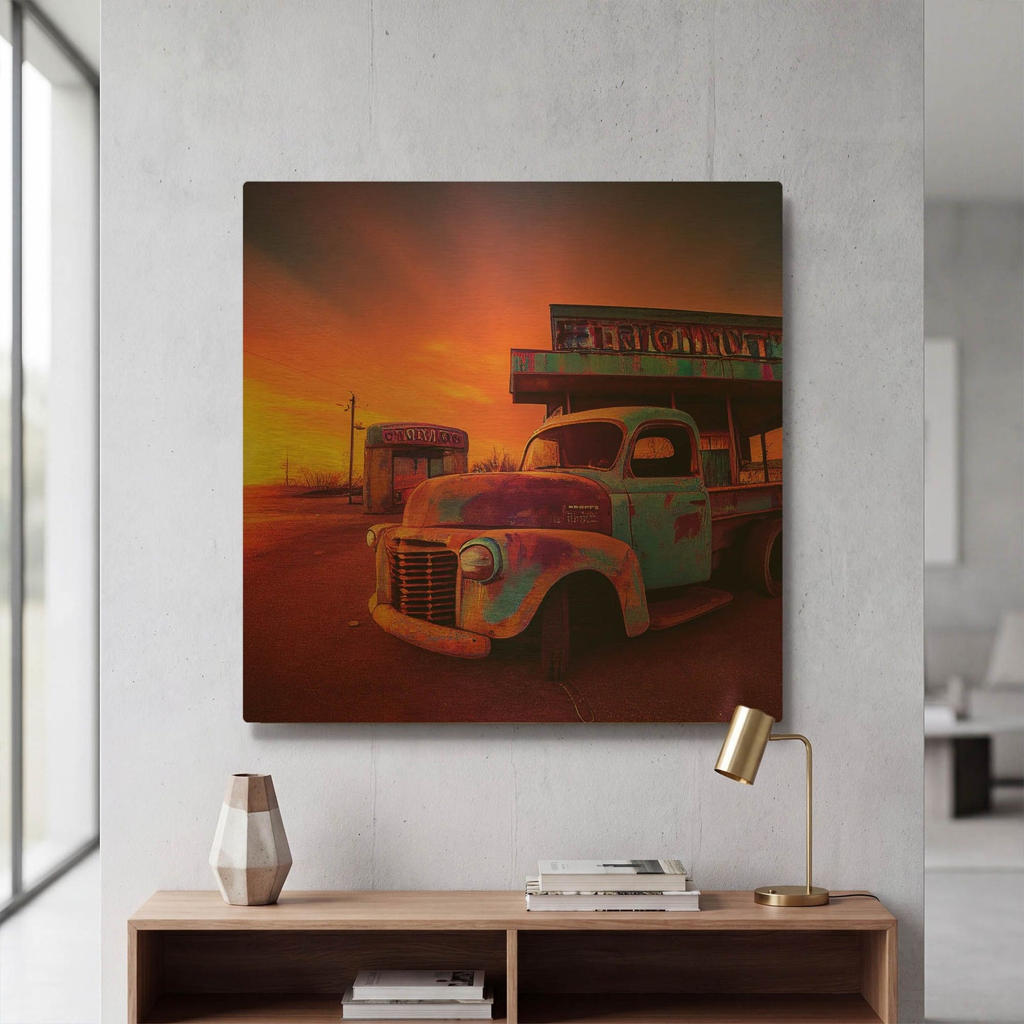 'Route 66 7' By Ray Heere Gold Metal Wall Art
