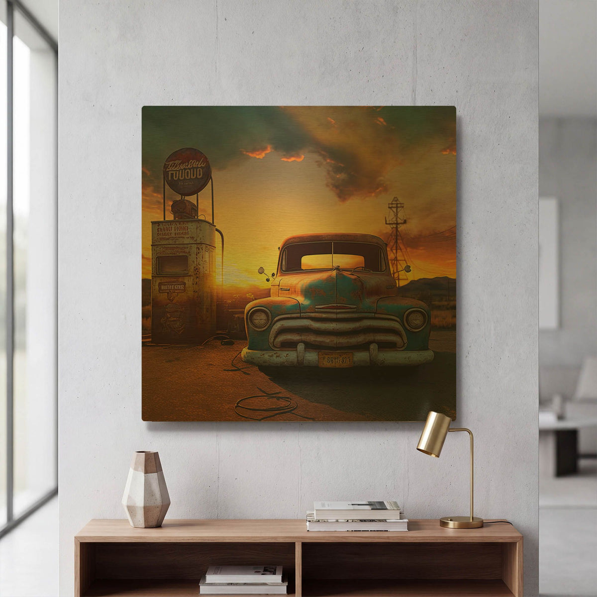 'Route 66 8' By Ray Heere Gold Metal Wall Art