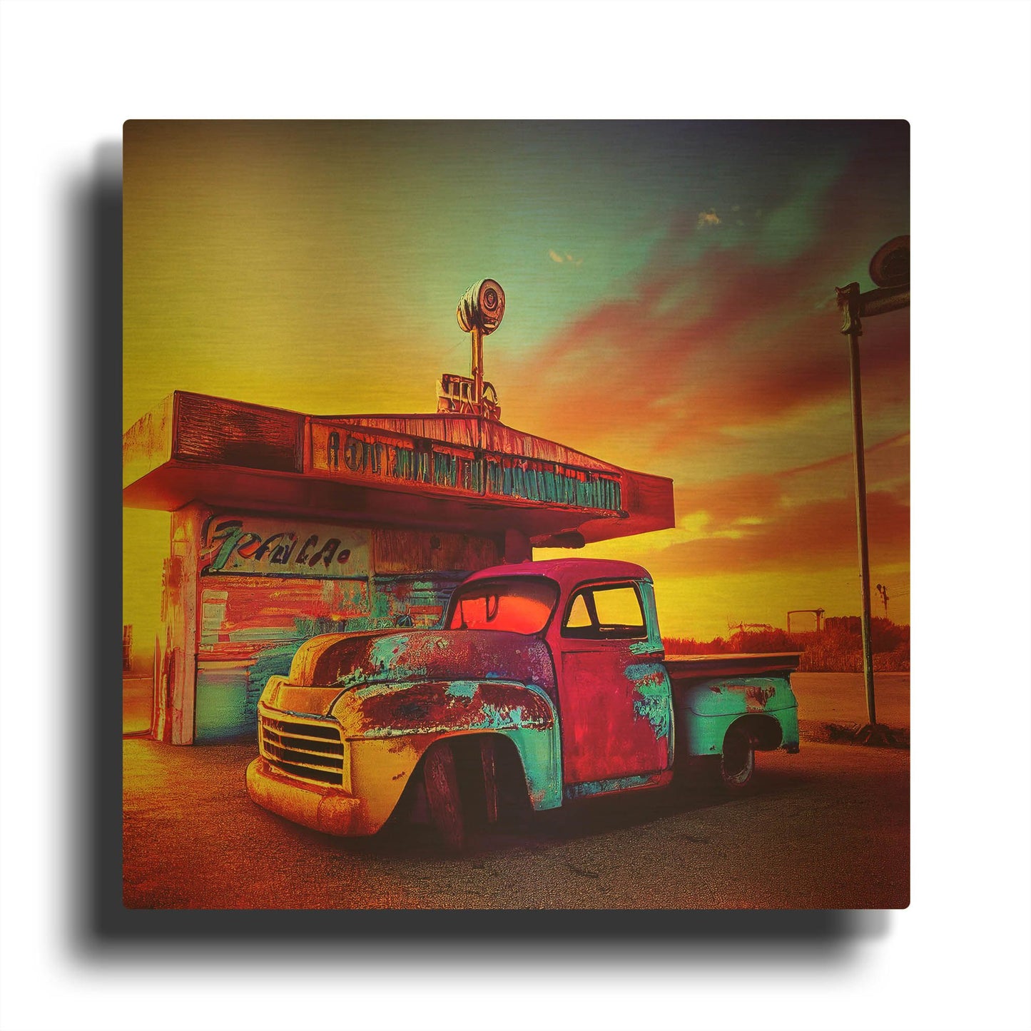 'Route 66 9' By Ray Heere Gold Metal Wall Art
