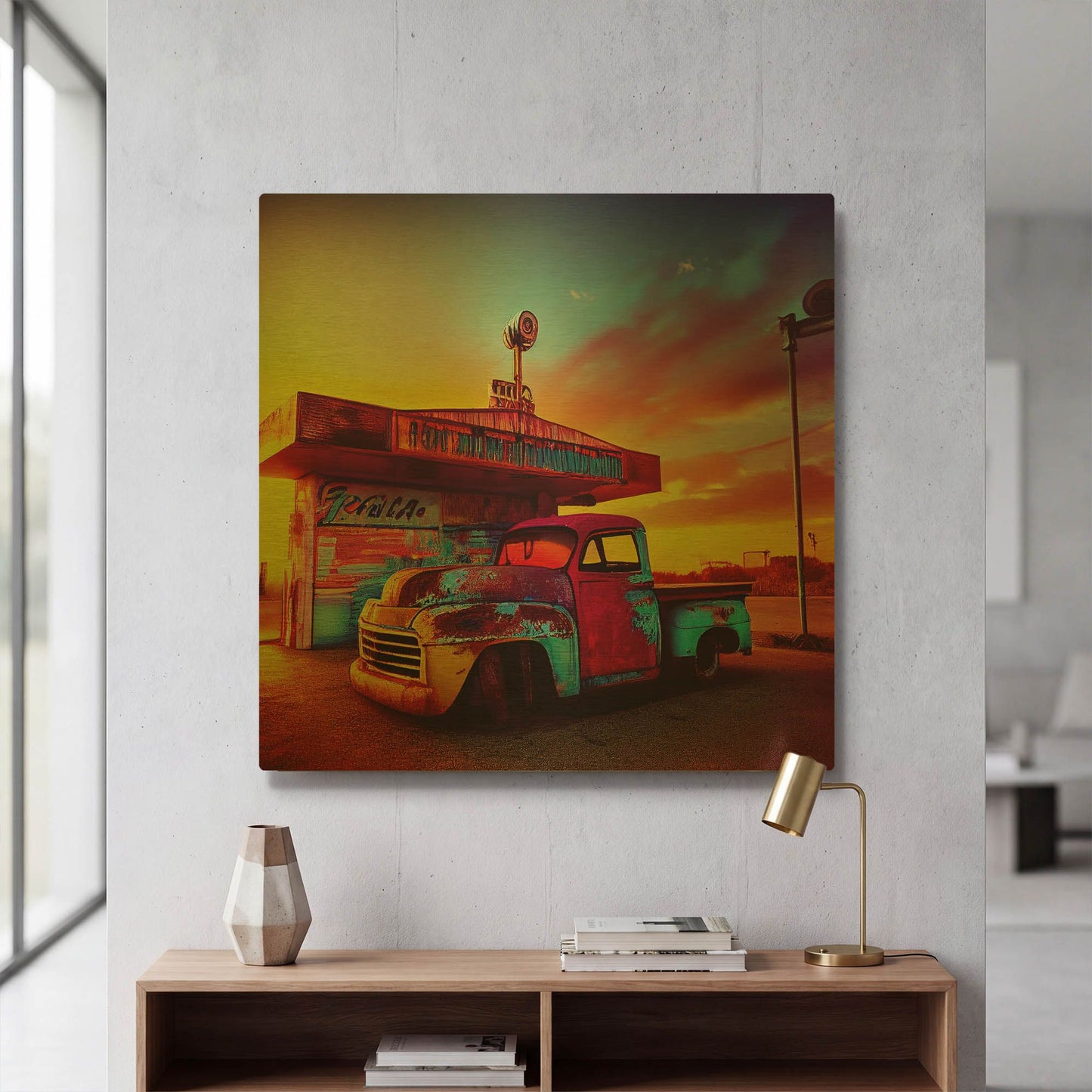 'Route 66 9' By Ray Heere Gold Metal Wall Art