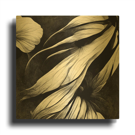 'Flowers Black White 11' By Ray Heere Gold Metal Wall Art