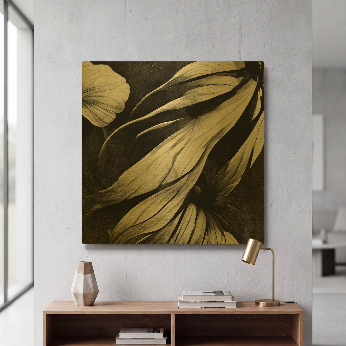 'Flowers Black White 11' By Ray Heere Gold Metal Wall Art