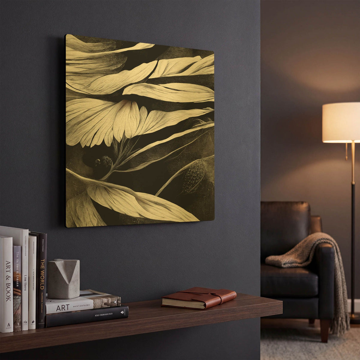 'Flowers Black White 12' By Ray Heere Gold Metal Wall Art