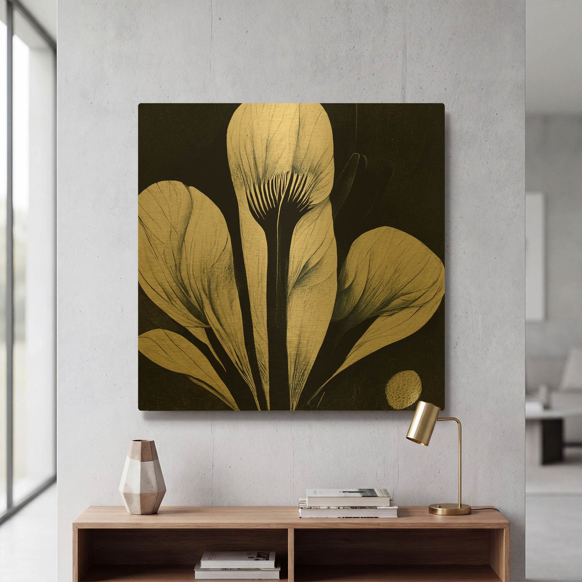 'Flowers Black White 13' By Ray Heere Gold Metal Wall Art