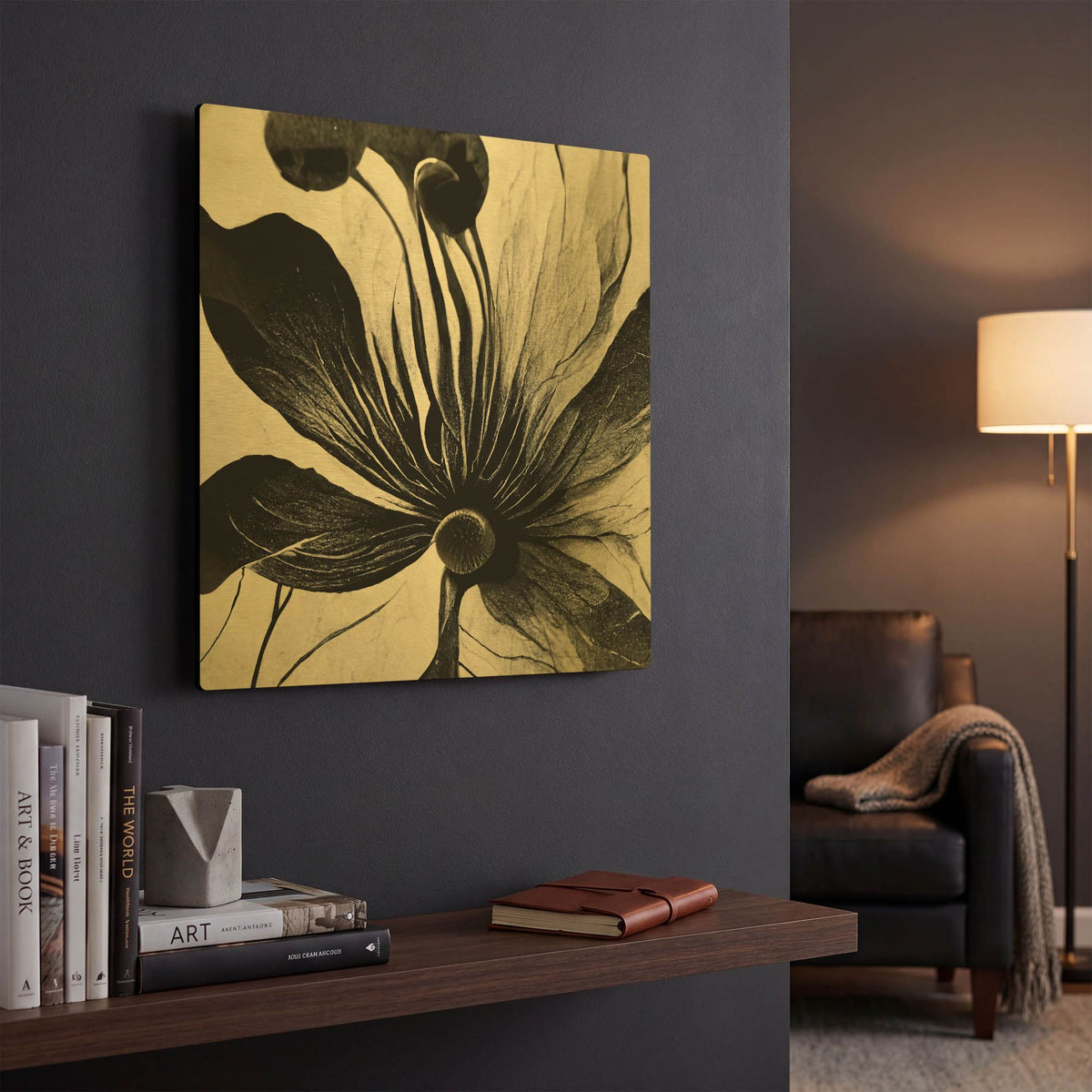 'Flowers Black White 14' By Ray Heere Gold Metal Wall Art