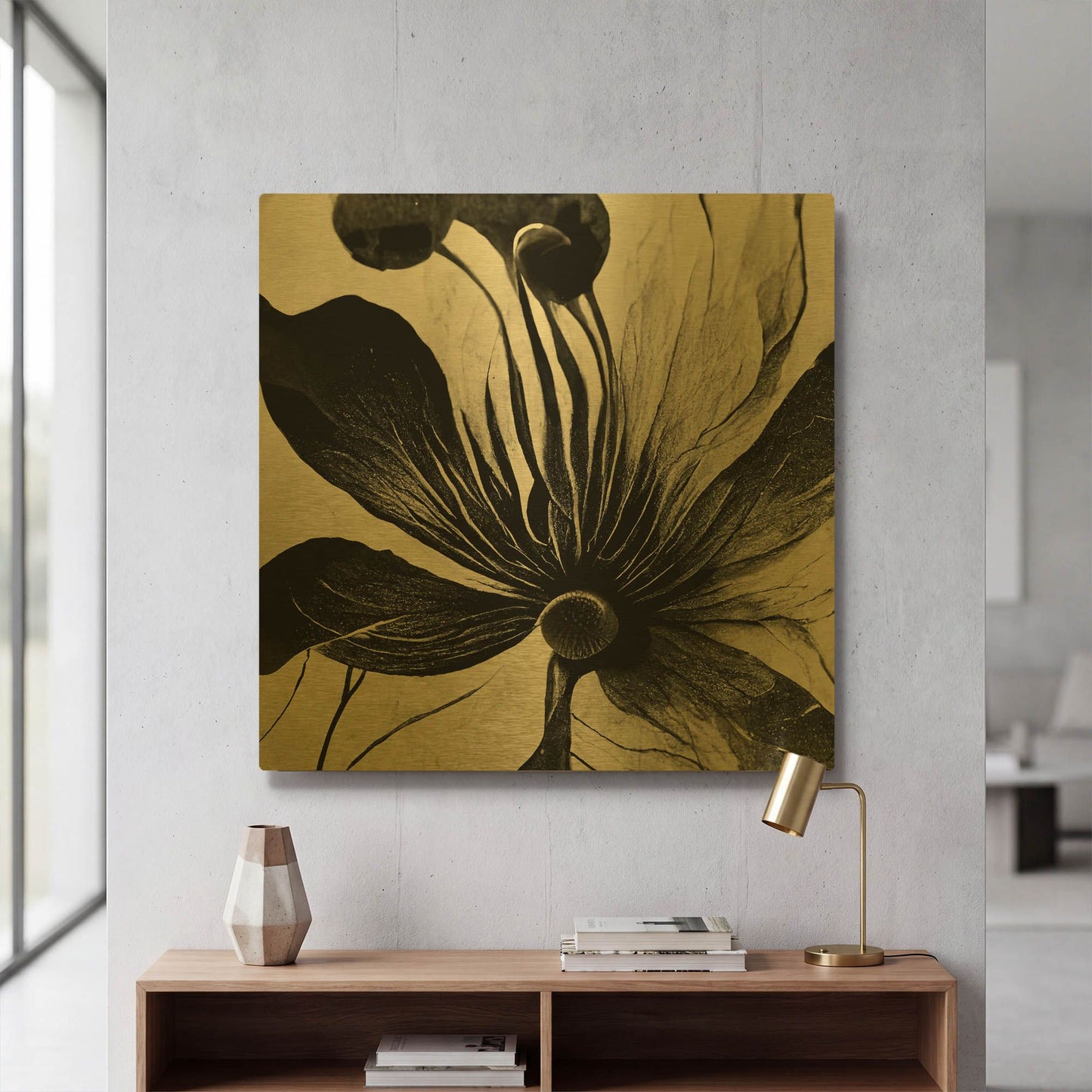 'Flowers Black White 14' By Ray Heere Gold Metal Wall Art