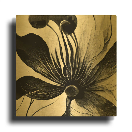 'Flowers Black White 14' By Ray Heere Gold Metal Wall Art